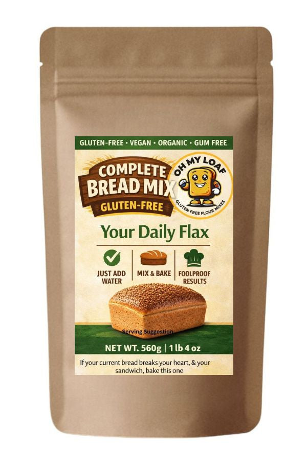 Bag of Your Daily Flax high-fiber gluten-free bread mix with whole and ground flaxseed
